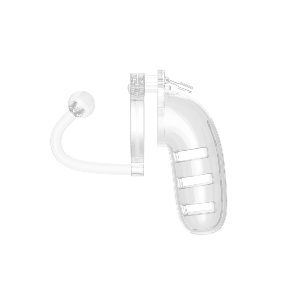 Man Cage 12 Male 5.5 Inch Clear Chastity Cage With Anal Plug